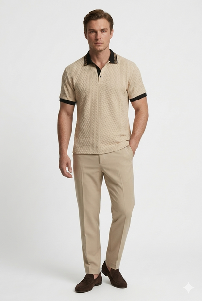 Poloshirt Tekstureret Struktur Slim Fit Åndbar Komfort