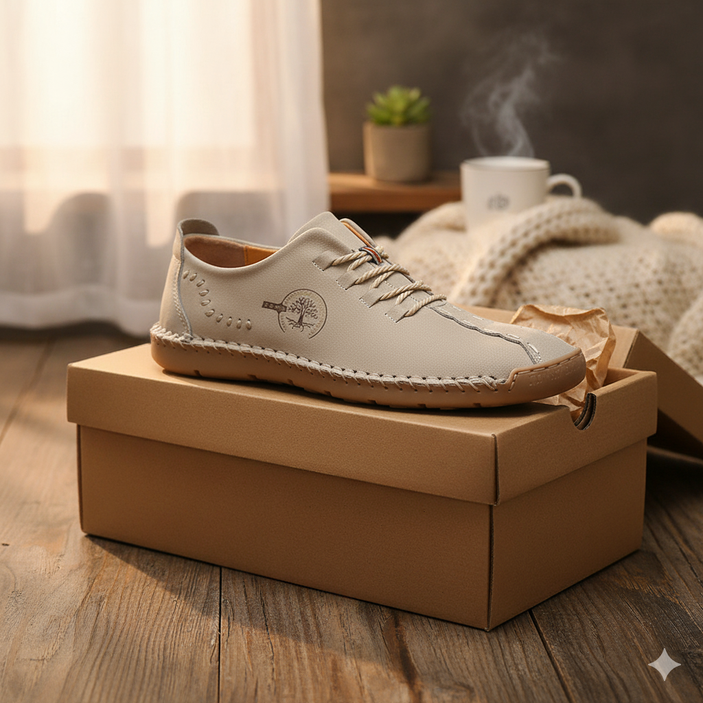 Pánské vintage ležérní kožené polobotky s ručně šitými detaily a tkaničkami - flexibilní nízká obuv na každý den, volný čas a elegantně ležérní styl