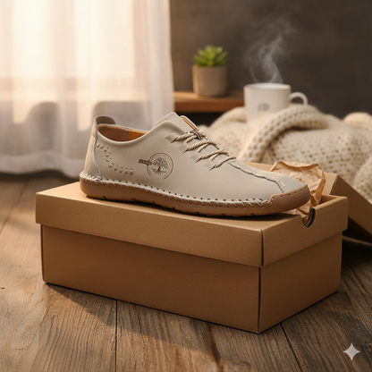 Pánské vintage ležérní kožené polobotky s ručně šitými detaily a tkaničkami - flexibilní nízká obuv na každý den, volný čas a elegantně ležérní styl