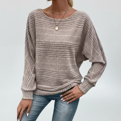 Dame Sweater Med Flagermusærmer Og Tekstureret Stribestrik