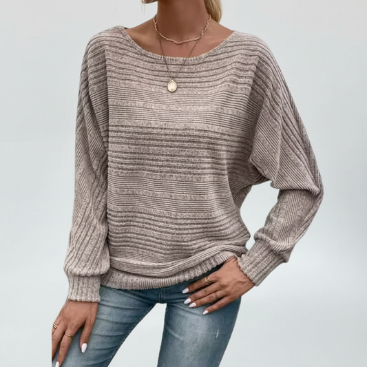 Women's Sweater with Batwing Sleeves and Textured Striped Knit