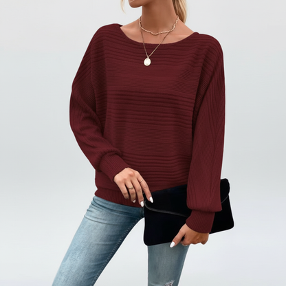 Dame Sweater Med Flagermusærmer Og Tekstureret Stribestrik