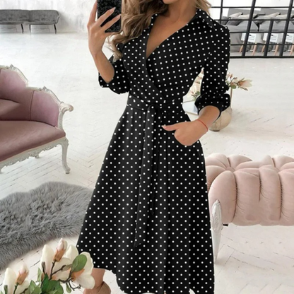 Women's Wrap Midi Dress with V-Neck, 3/4 Sleeves, and Belt - Elegant Dress for Work, Dinners, and Special Occasions