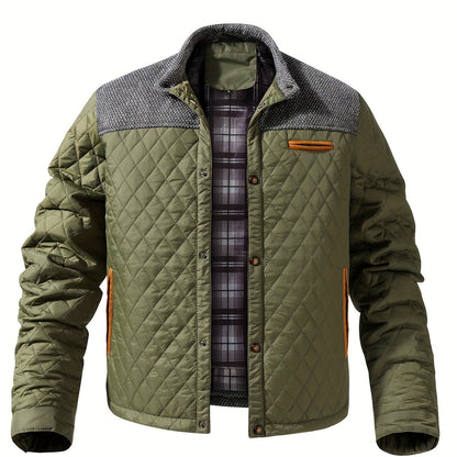 Chaqueta acolchada para hombre con paneles de punto y cuello alto – Chaqueta de entretiempo con estilo para otoño, invierno y el día a día informal