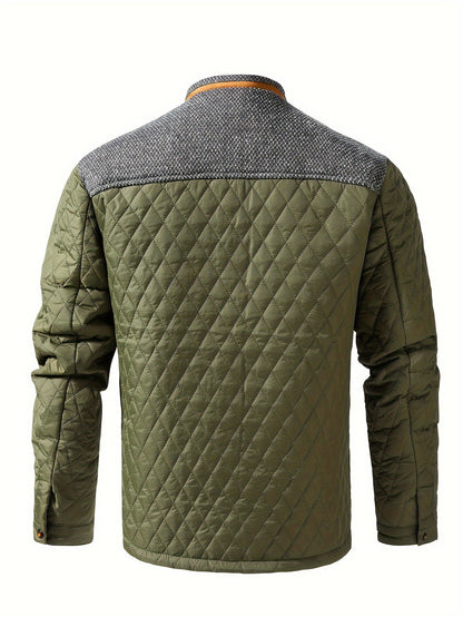 Chaqueta acolchada para hombre con paneles de punto y cuello alto – Chaqueta de entretiempo con estilo para otoño, invierno y el día a día informal