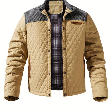 Chaqueta acolchada para hombre con paneles de punto y cuello alto – Chaqueta de entretiempo con estilo para otoño, invierno y el día a día informal