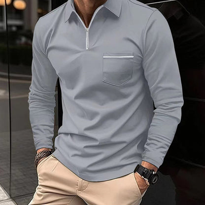 Tricou polo pentru bărbați, cu mâneci lungi – cămașă clasică pentru un stil smart casual, birou, timp liber și uz zilnic