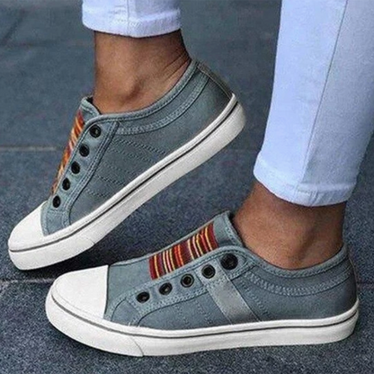 Dame Lave Sneakers Med Dobbelte Velcrostropper – Afslappede Sko I Canvaslook Med Kontrastfarvet Tåkappe Til Hverdagsbrug