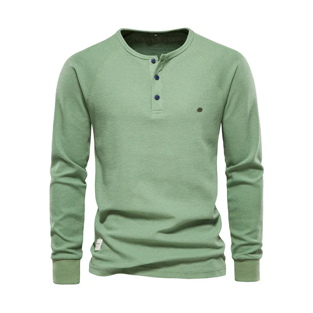 Camisa Henley de manga larga para hombre con cierre de botones en el cuello: camisa informal para el día a día, tiempo libre, vacaciones y estilo smart casual