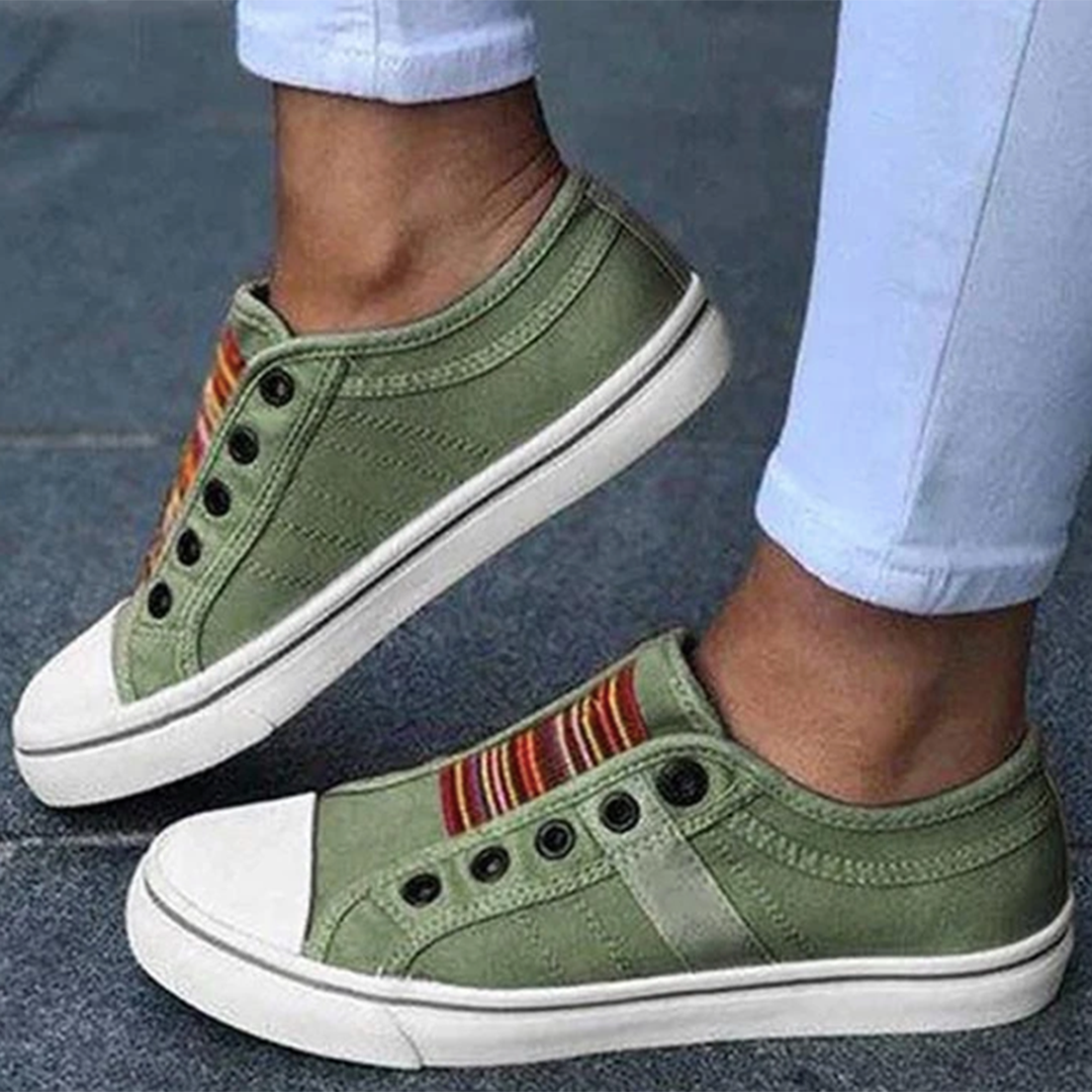 Dame Lave Sneakers Med Dobbelte Velcrostropper – Afslappede Sko I Canvaslook Med Kontrastfarvet Tåkappe Til Hverdagsbrug