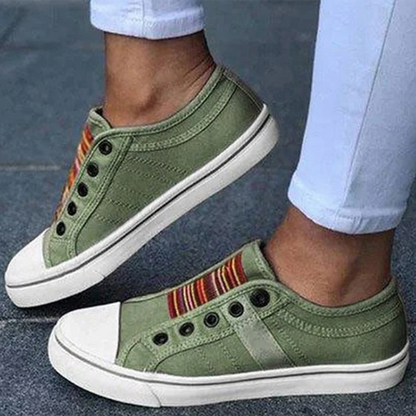 Dame Lave Sneakers Med Dobbelte Velcrostropper – Afslappede Sko I Canvaslook Med Kontrastfarvet Tåkappe Til Hverdagsbrug