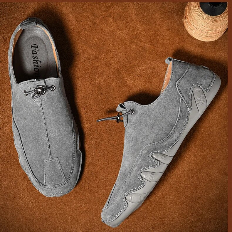 Men's Leather Loafers with Lace-Up Closure and Mesh Panels – Modern Slip-On Shoes for Everyday Wear, the Office, and Casual Occasions