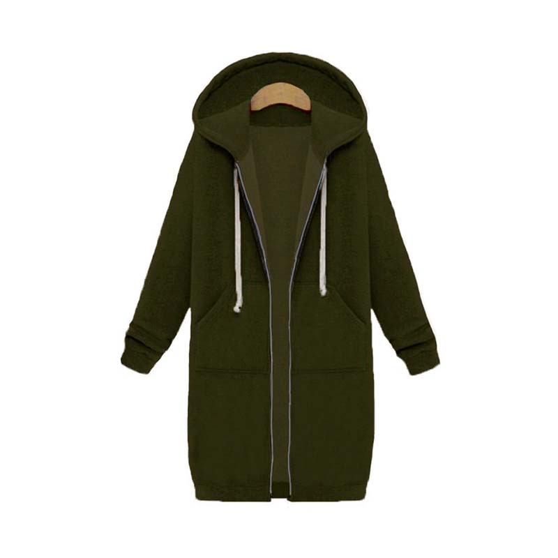 Women's Long Hooded Zip-Up Sweatshirt with Front Pockets - Relaxed Hoodie Jacket for Everyday Wear, Leisure and Layering
