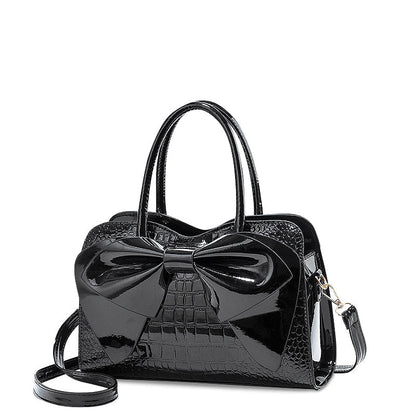 Women's Structured Handbag with Bow Detail and Crocodile-Embossed Finish – Elegant Satchel Bag with Detachable Shoulder Strap for Everyday Use, Parties and Evening Occasions