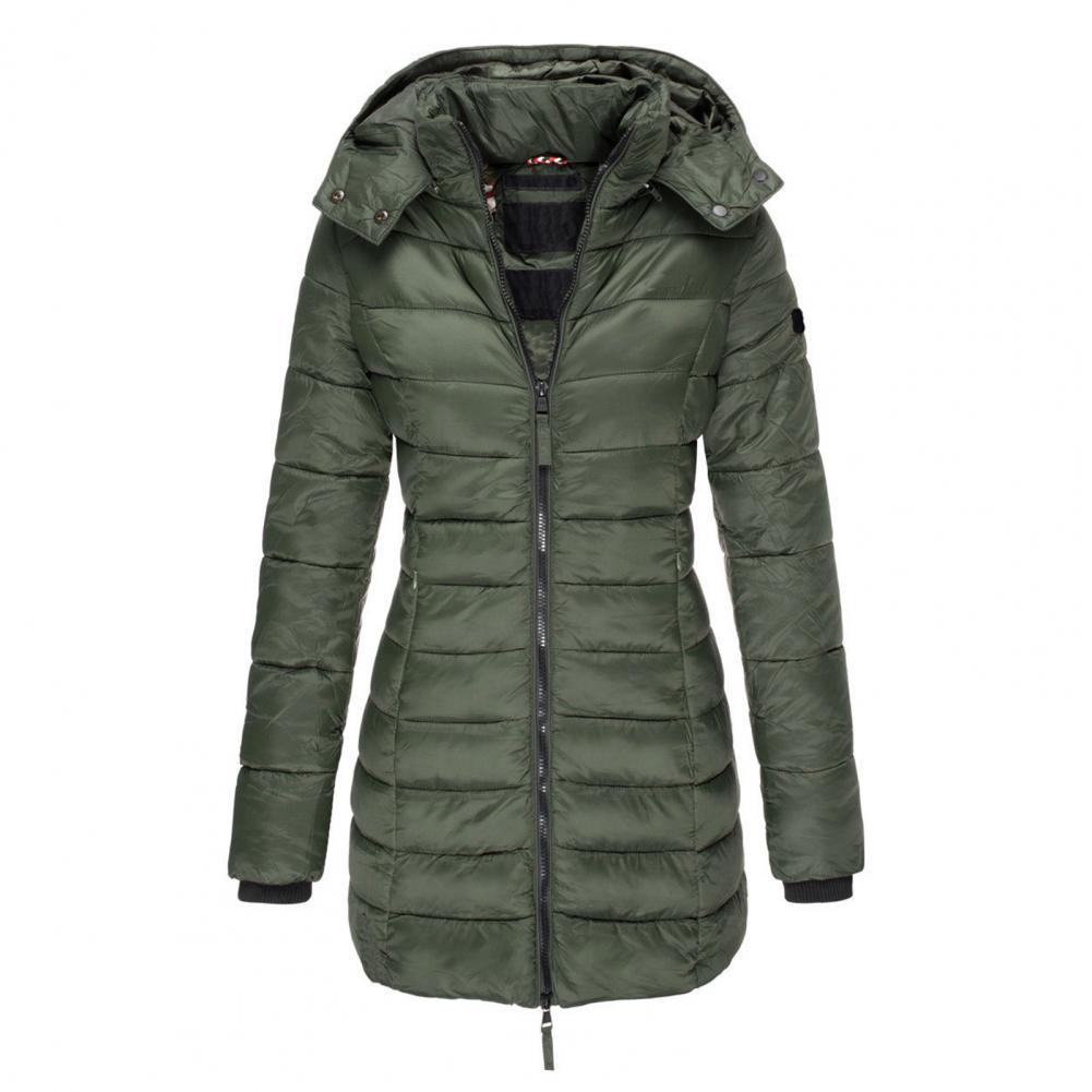 Women's Long Padded Winter Coat with Hood and Zipper - Warm Coat for Cold Days and Comfortable Everyday Wear