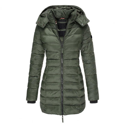 Women's Long Padded Winter Coat with Hood and Zipper - Warm Coat for Cold Days and Comfortable Everyday Wear