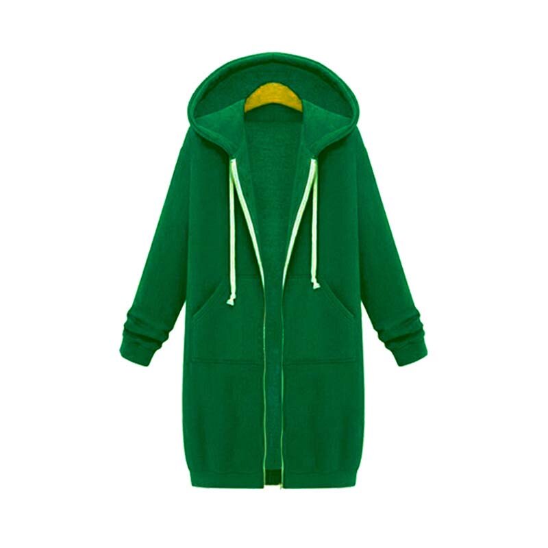 Women's Long Hooded Zip-Up Sweatshirt with Front Pockets - Relaxed Hoodie Jacket for Everyday Wear, Leisure and Layering