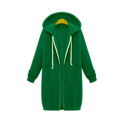 Women's Long Hooded Zip-Up Sweatshirt with Front Pockets - Relaxed Hoodie Jacket for Everyday Wear, Leisure and Layering