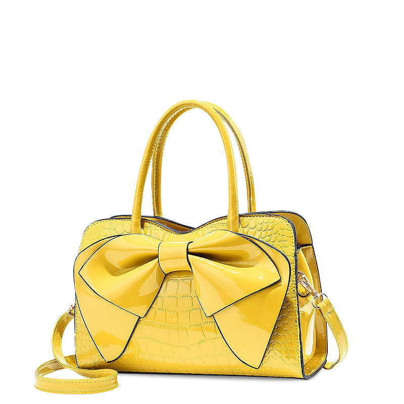 Women's Structured Handbag with Bow Detail and Crocodile-Embossed Finish – Elegant Satchel Bag with Detachable Shoulder Strap for Everyday Use, Parties and Evening Occasions