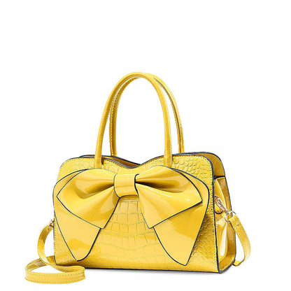 Women's Structured Handbag with Bow Detail and Crocodile-Embossed Finish – Elegant Satchel Bag with Detachable Shoulder Strap for Everyday Use, Parties and Evening Occasions