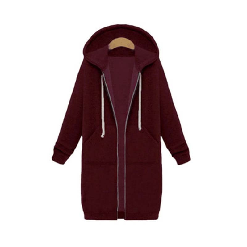 Women's Long Hooded Zip-Up Sweatshirt with Front Pockets - Relaxed Hoodie Jacket for Everyday Wear, Leisure and Layering