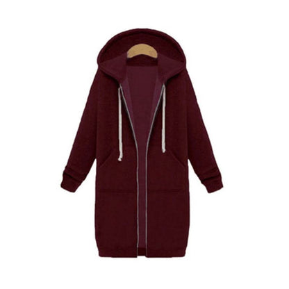 Women's Long Hooded Zip-Up Sweatshirt with Front Pockets - Relaxed Hoodie Jacket for Everyday Wear, Leisure and Layering