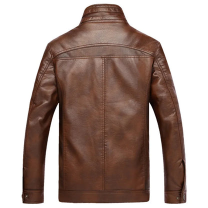 Chaqueta de cuero para hombre con forro polar y varios bolsillos - Chaqueta utilitaria cálida para otoño, invierno, uso diario y tiempo libre