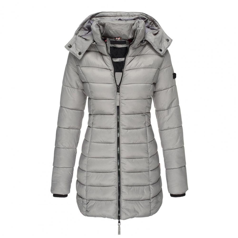 Women's Long Padded Winter Coat with Hood and Zipper - Warm Coat for Cold Days and Comfortable Everyday Wear