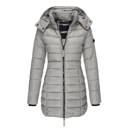 Women's Long Padded Winter Coat with Hood and Zipper - Warm Coat for Cold Days and Comfortable Everyday Wear