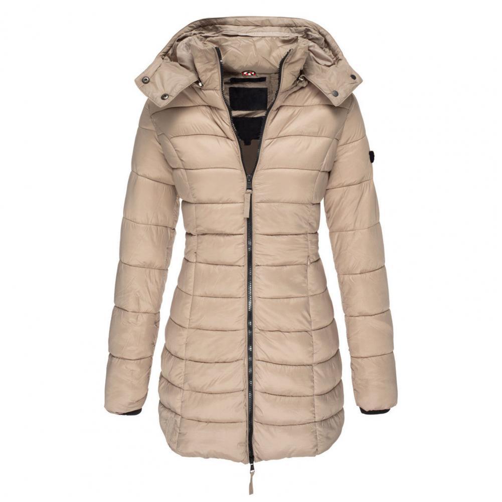 Women's Long Padded Winter Coat with Hood and Zipper - Warm Coat for Cold Days and Comfortable Everyday Wear