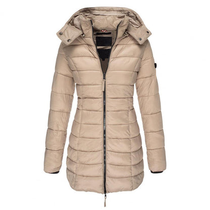 Women's Long Padded Winter Coat with Hood and Zipper - Warm Coat for Cold Days and Comfortable Everyday Wear