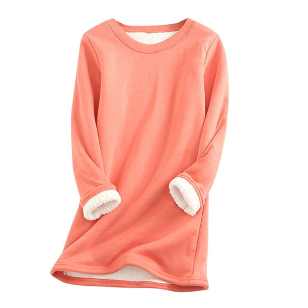 Dame Lang Fleece-sweatshirt Med Rund Hals – Blød Og Varm Pullover Til Efterår, Hverdagsbrug, Fritid Og Lag-på-lag Styling