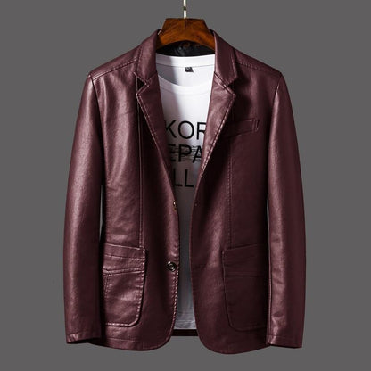 Męska kurtka o wyglądzie skóry o dopasowanym kroju – elegancka kurtka na wiosnę, lato, do biura i stylizacji smart casual
