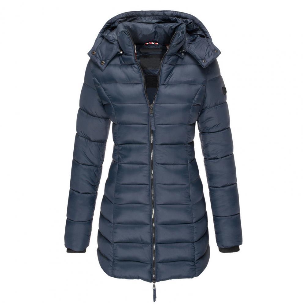 Women's Long Padded Winter Coat with Hood and Zipper - Warm Coat for Cold Days and Comfortable Everyday Wear
