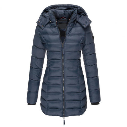 Women's Long Padded Winter Coat with Hood and Zipper - Warm Coat for Cold Days and Comfortable Everyday Wear