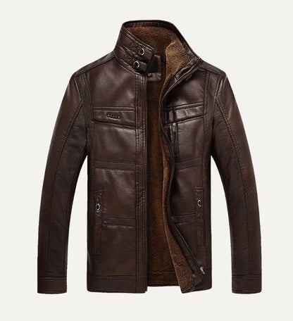 Chaqueta de cuero para hombre con forro polar y varios bolsillos - Chaqueta utilitaria cálida para otoño, invierno, uso diario y tiempo libre