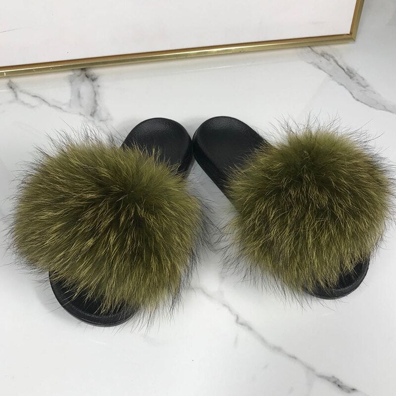 Women's Fluffy Slippers with Fur Strap and Open Toe – Soft Slip-On Slippers for Cozy Days at Home and Casual Wear