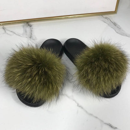 Women's Fluffy Slippers with Fur Strap and Open Toe – Soft Slip-On Slippers for Cozy Days at Home and Casual Wear