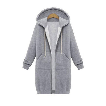 Women's Long Hooded Zip-Up Sweatshirt with Front Pockets - Relaxed Hoodie Jacket for Everyday Wear, Leisure and Layering
