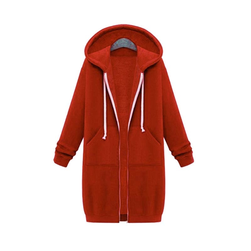 Women's Long Hooded Zip-Up Sweatshirt with Front Pockets - Relaxed Hoodie Jacket for Everyday Wear, Leisure and Layering