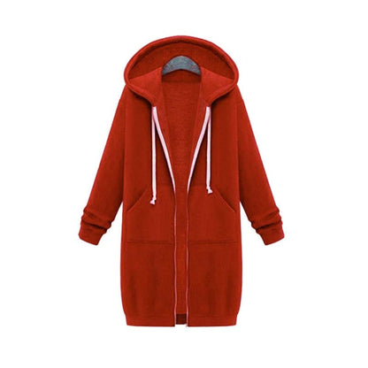 Women's Long Hooded Zip-Up Sweatshirt with Front Pockets - Relaxed Hoodie Jacket for Everyday Wear, Leisure and Layering