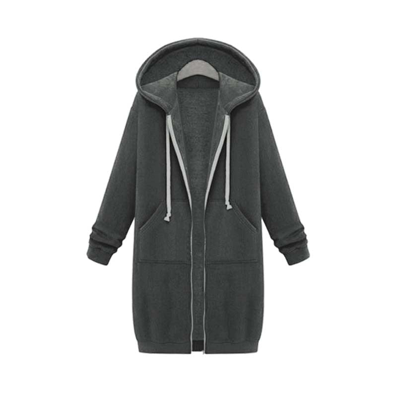 Women's Long Hooded Zip-Up Sweatshirt with Front Pockets - Relaxed Hoodie Jacket for Everyday Wear, Leisure and Layering