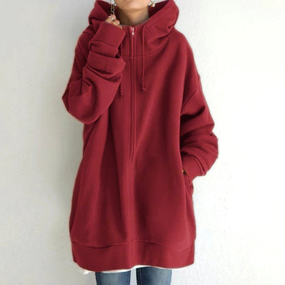 Dámská oversized mikina s kapucí a zipem - dlouhá a ležérní mikina na každodenní nošení, volný čas a v ležérním stylu