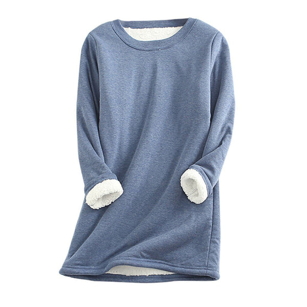 Dame Lang Fleece-sweatshirt Med Rund Hals – Blød Og Varm Pullover Til Efterår, Hverdagsbrug, Fritid Og Lag-på-lag Styling