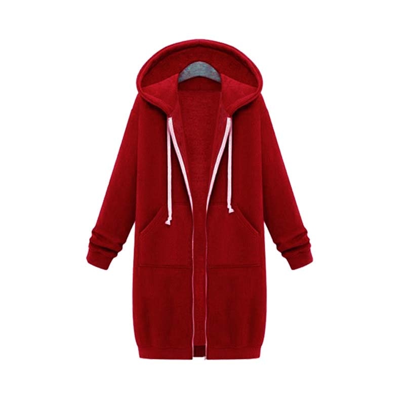 Women's Long Hooded Zip-Up Sweatshirt with Front Pockets - Relaxed Hoodie Jacket for Everyday Wear, Leisure and Layering