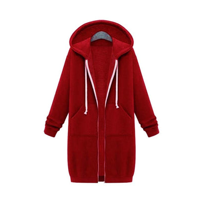 Women's Long Hooded Zip-Up Sweatshirt with Front Pockets - Relaxed Hoodie Jacket for Everyday Wear, Leisure and Layering