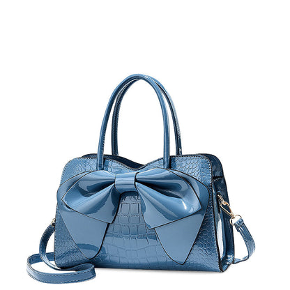 Women's Structured Handbag with Bow Detail and Crocodile-Embossed Finish – Elegant Satchel Bag with Detachable Shoulder Strap for Everyday Use, Parties and Evening Occasions