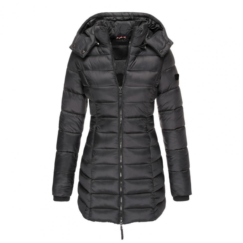 Women's Long Padded Winter Coat with Hood and Zipper - Warm Coat for Cold Days and Comfortable Everyday Wear