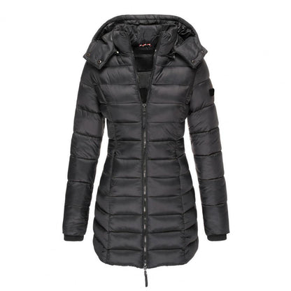 Women's Long Padded Winter Coat with Hood and Zipper - Warm Coat for Cold Days and Comfortable Everyday Wear