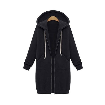 Women's Long Hooded Zip-Up Sweatshirt with Front Pockets - Relaxed Hoodie Jacket for Everyday Wear, Leisure and Layering